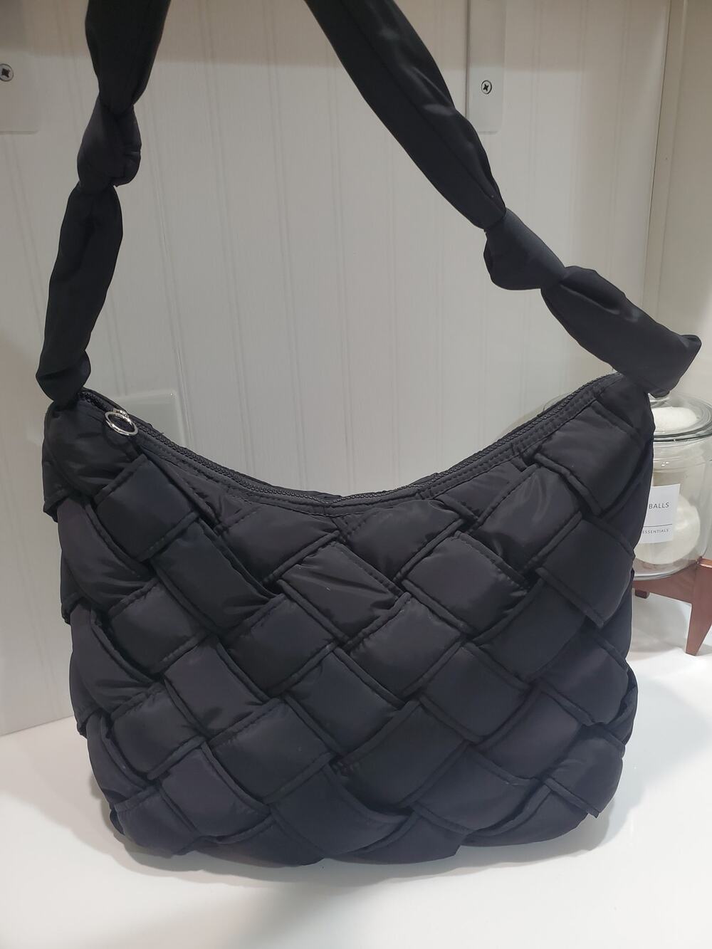 House of Harlow "Khloe" Woven Nylon Puffer Hobo Shoulder Bag